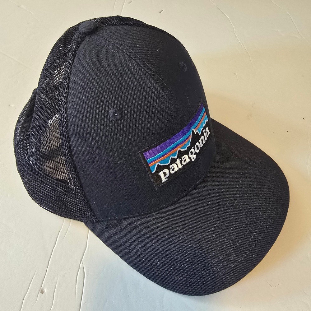 Patagonia Trucker Hat Mens OSFA Black P-6 Logo Mesh Snapback NetPlus Cap